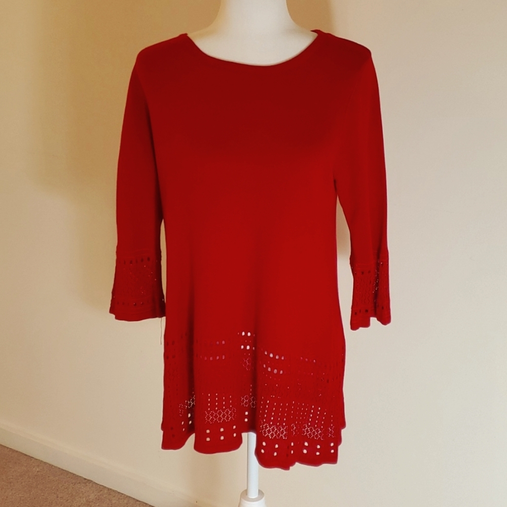 Kim Rogers red eyelet cut sweater